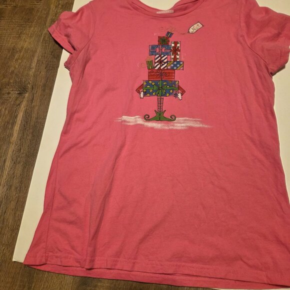 Christmas Pink Girls T-Shirt with Christmas Presents - Size XL (16/18) - Picture 1 of 3
